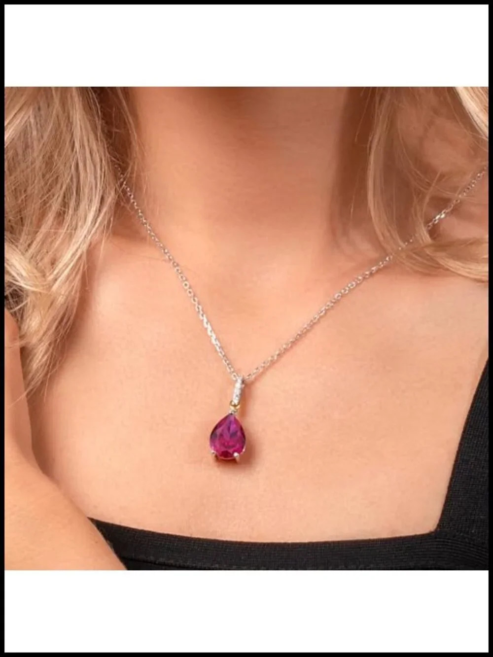 6-10 Cttw Created Ruby and White Moissanite Teardrop Pendant Necklace - 925